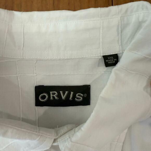 Orvis Cotton Shirt Size XXL White Button Down Sewn Squares Long Sleeve Pockets - Picture 3 of 10